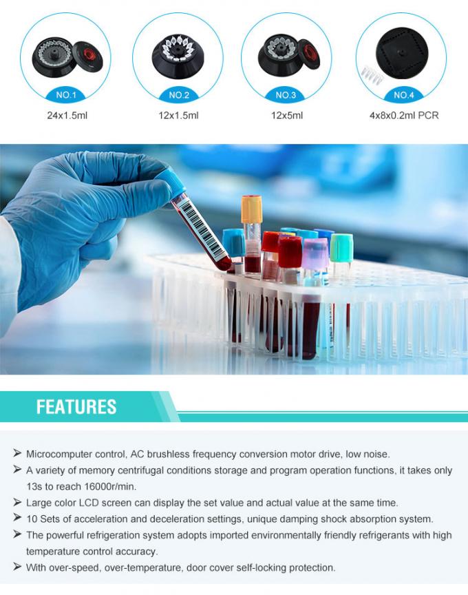 TGL-16 meja atas sentrifugal pendingin, 90ml kecepatan tinggi sentrifugal mikro dengan rotor sudut dari tabung 1,5 ml / 2,2 ml 1